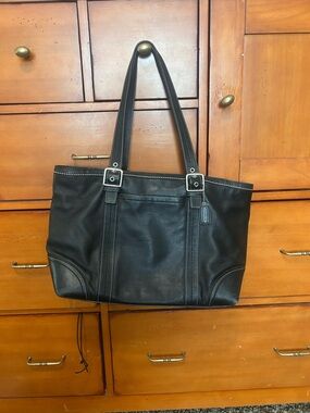 Vintage Black Leather coach Tote Bag
